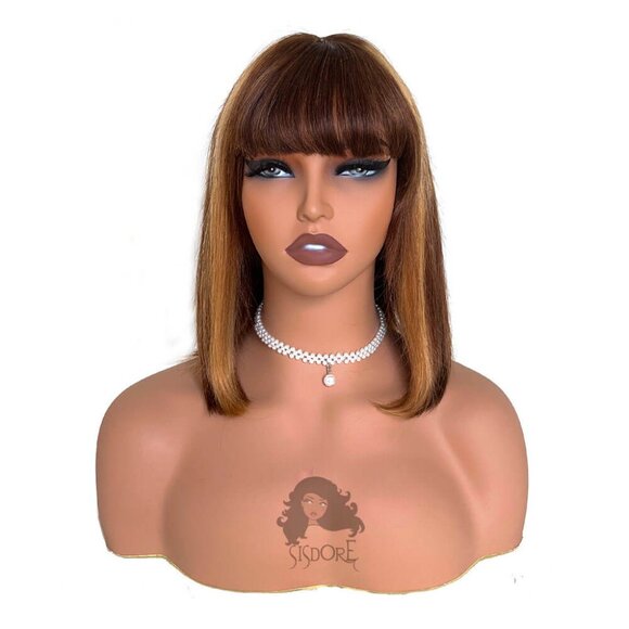 Glueless Bob with Bangs, Short Straight Human Hair Wig 3x1 Lace - Picture 10 of 15